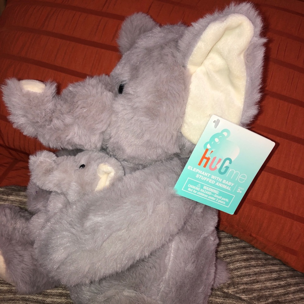 Grey plushie, stuffed animal, momma elephant holding baby. Hug me. New. 13.5” - Picture 3 of 11